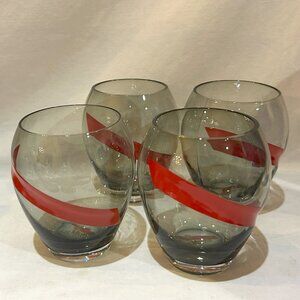 Set of 4 G.H. Mumm Champagne Glass Stemless Wine Glass Smokey Gray w/ Red Stripe